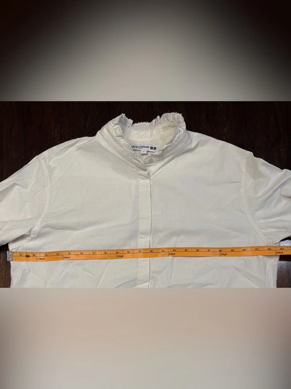 Ines de la Fressange x Uniqlo Ruffle Collar 100% Cotton Button-Up L French Chic - Picture 15 of 16